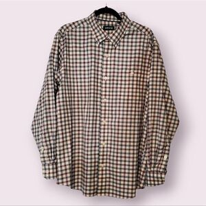 Orvis Button Down Long Sleeve Shirt w/ Front Pocket Men's Large Ivory Base Plaid
